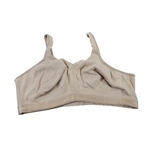 Curvy Couture 1010 Cotton Luxe Unlined Wire Free Bra Beige 36DDD Lace Trim EUC